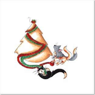 Christmas Cat Tree Posters and Art